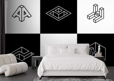 Various Isometric Company and Business Logos with Line and Black White Colors Wall mural