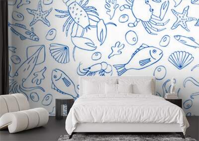 Seamless pattern with seafood Wall mural