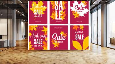 Sale banner for autumn discount and special offer shopping season with bright fall leaves and lettering. Vector poster, leaflet or flyer for reduction announcement and web or social media promotion. Wall mural