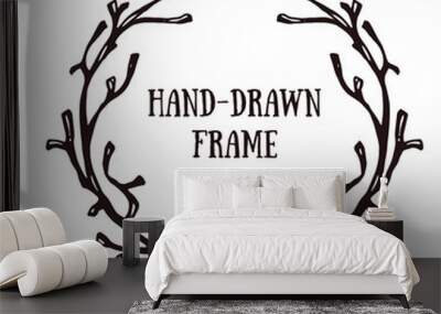 Hand-drawn horn wreath. Wall mural