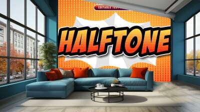 Halftone editable text effect with 3d comic cartoon style vector illustration template Wall mural