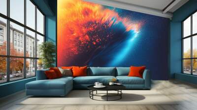 Grainy noisy blue and soft orange colors background gradient abstraction, space star nova exploding  Wall mural