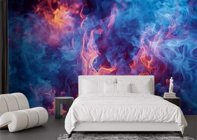 Abstract background with swirling blue and orange smoke. Wall mural