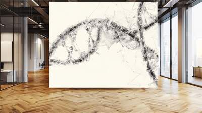 Abstract DNA double helix structure, a 3D illustration of a scientific concept on a white background. Wall mural