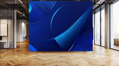 Abstract geometric pattern with blue shapes and lines on a dark background. Wall mural