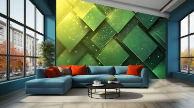 Abstract green geometric background with shiny squares. Wall mural