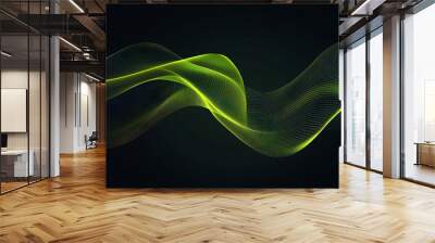 Abstract green wave on a black background. Wall mural