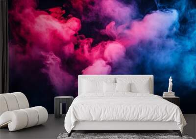 Abstract pink and blue smoke on a black background. Wall mural