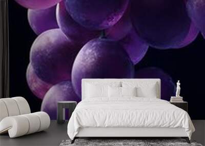 Close-up of a bunch of dark purple grapes against a black background. Wall mural