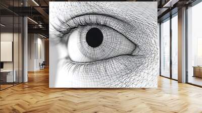 Close-up of a human eye with a black mesh pattern over it. Wall mural