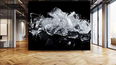 Close-up of a pile of ice cubes on a black background. Wall mural