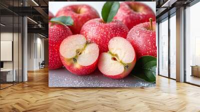 Close-up of red apples with water droplets. Wall mural