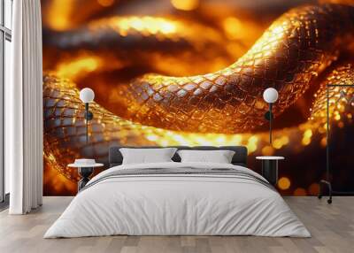 Closeup of a golden snake with glistening scales. Wall mural