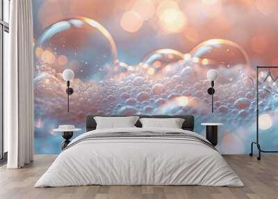 Closeup of white foam bubbles with a bokeh background. Wall mural