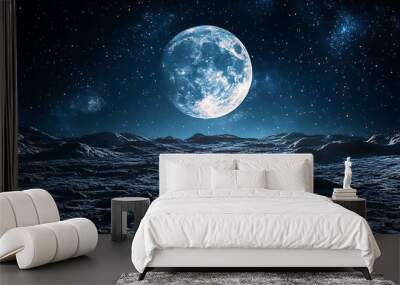 Full moon illuminating a rocky landscape. Wall mural