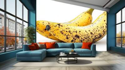 Two ripe yellow bananas with brown spots, isolated on white background. Wall mural