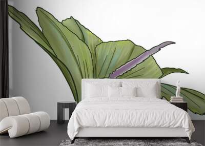 green leaves flower with purple buds illustration drawing Wall mural