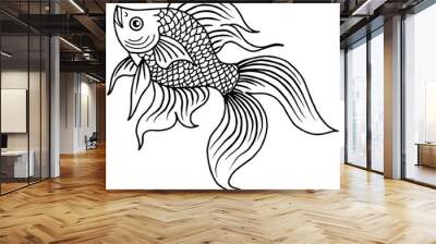 design illustration outline asian gold fish Wall mural