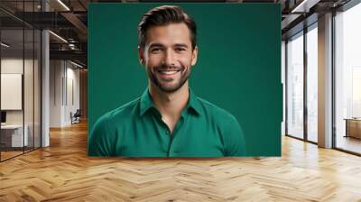 portrait of a man with a straight posture and wearing a emerald green shirt Wall mural