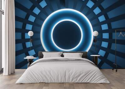 Abstract blue glowing circle and dark blue background futuristic technology concept    Wall mural