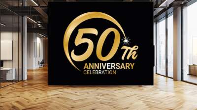 50th Anniversary ordinal number Counting vector art illustration in stunning font on gold color on black background Wall mural