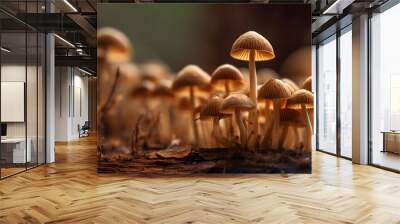 close up photo of parasola misera mushrooms. Created with Generative AI Technology Wall mural