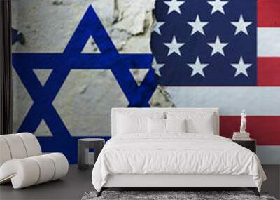 country flag painted on wall. american flag and israel flag. Wall mural