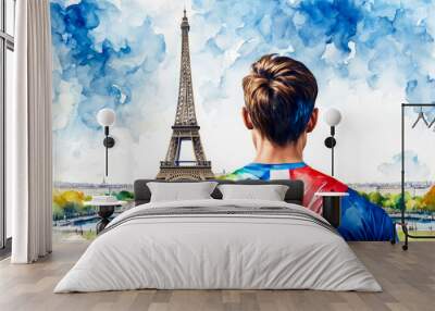 fports games 2024 in paris france. background banner with athlete and eiffel tower Wall mural