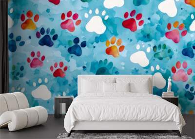 pattern of dog foot print watercolor Wall mural