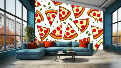 seamless pattern with pizza slices Wall mural