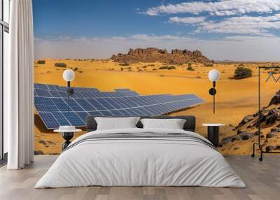 Solar panels harnessing sunlight in the Sahara Desert to generate clean energy for sustainable development. Renewable energy technology concept Wall mural