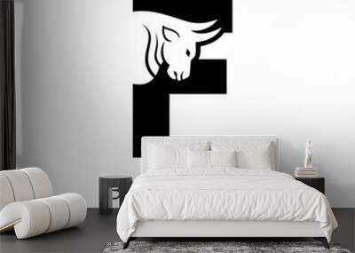 Letter F Bull Animal Logo Design Vector Icon Graphic Emblem Illustration  Wall mural