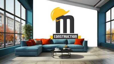 Letter M Helmet Construction Logo Vector Design. Security Building Architecture Icon Emblem Wall mural