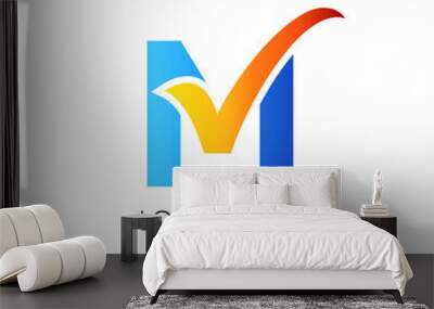 Letter M Tick or Check Mark Logo Design Vector Icon Graphic Emblem Illustration Background Template Wall mural