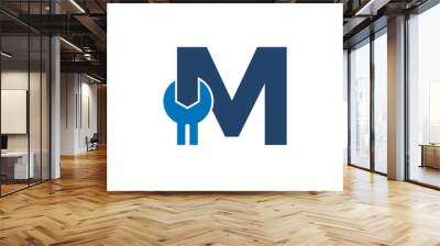 Letter M Wrench Logo Design. Handyman Repair Service. Technology Construction Industry Vector Icon Wall mural