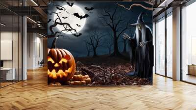 Haloween night in the dark forest Wall mural