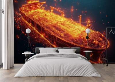 Export import container ship with outlines neon light  Wall mural