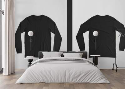 black t-shirt mockup front and back long sleeve white background Wall mural