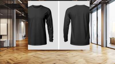 black t-shirt mockup front and back long sleeve white background Wall mural