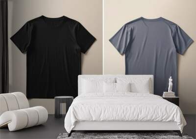 black t-shirt mockup front and back white background Wall mural