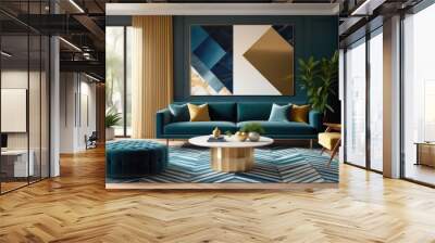 Interior of living room with blue sofa 3d rendering Wall mural