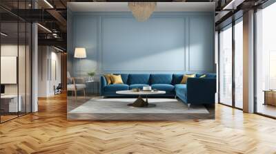 Interior of living room with blue sofa 3d rendering Wall mural