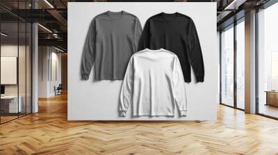 long sleeve front and back black and white t-shirt mockup with white background Wall mural