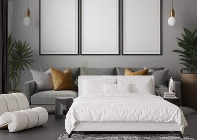 poster frame mock-up on modern living room interior. minimalist fucnitures Wall mural