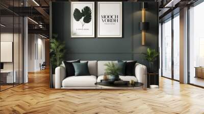 poster frame mock-up on modern living room interior. minimalist fucnitures Wall mural