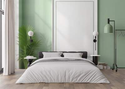 white poster frame close up in modern home interior with light green colored walls, wall mockup, 3d rendering Wall mural