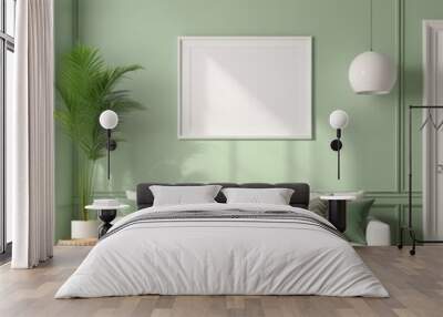 white poster frame close up in modern home interior with light green colored walls, wall mockup, 3d rendering Wall mural