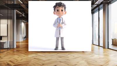 3D animation depicting a full body render of a young boy wearing a pharmacist s uniform standing centered against a plain white background with no shadows or additional elements Wall mural