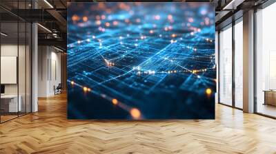 A complex network of digital twins connected through seamless data streams showcasing the power of technology innovation and the integrated digital ecosystem of the future  Ample copy space available Wall mural