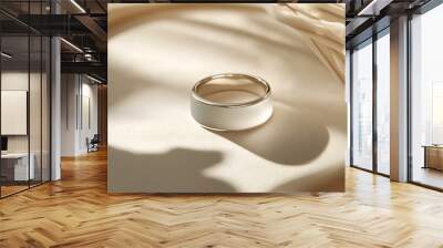 A sleek and modern platinum ring with a smooth frosted glass inlay displayed on a soft neutral backdrop to highlight its understated elegance and refined design Wall mural